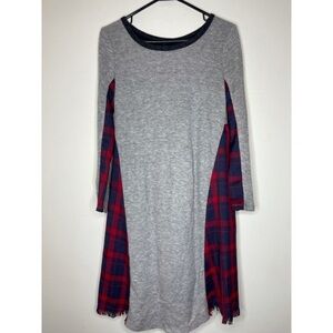 Anthropologie THML Grey Red Blue Plaid 3/4 Sleeve Dress